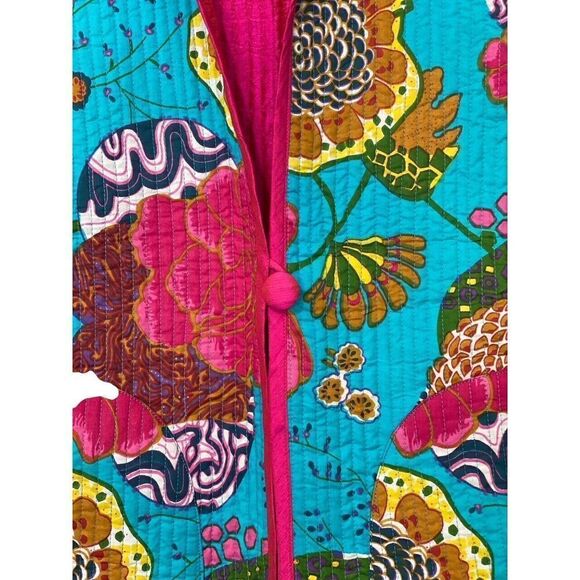 Anu Women's Quilted Vest Reversible Silk Blend Multicolor Floral Hot Pink Size M - Picture 2 of 10